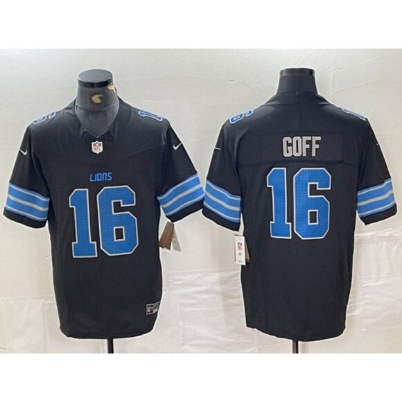 Mens Youths Kids Womens 16 Jared Goff Black Vapor Stitched Jersey - Picture 3 of 3